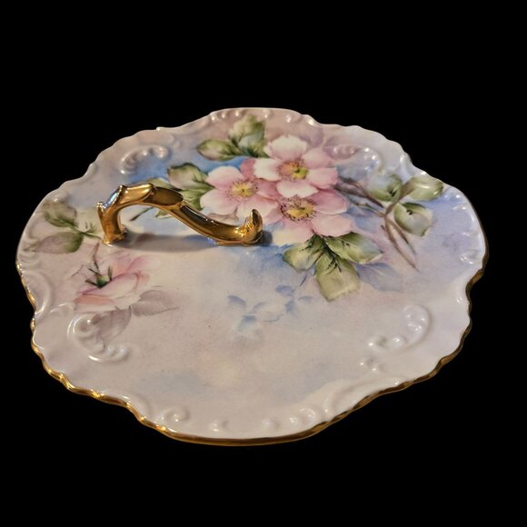 1970s Hand Painted Pink Floral trinket dish hand painted Signed - Picture 2 of 5